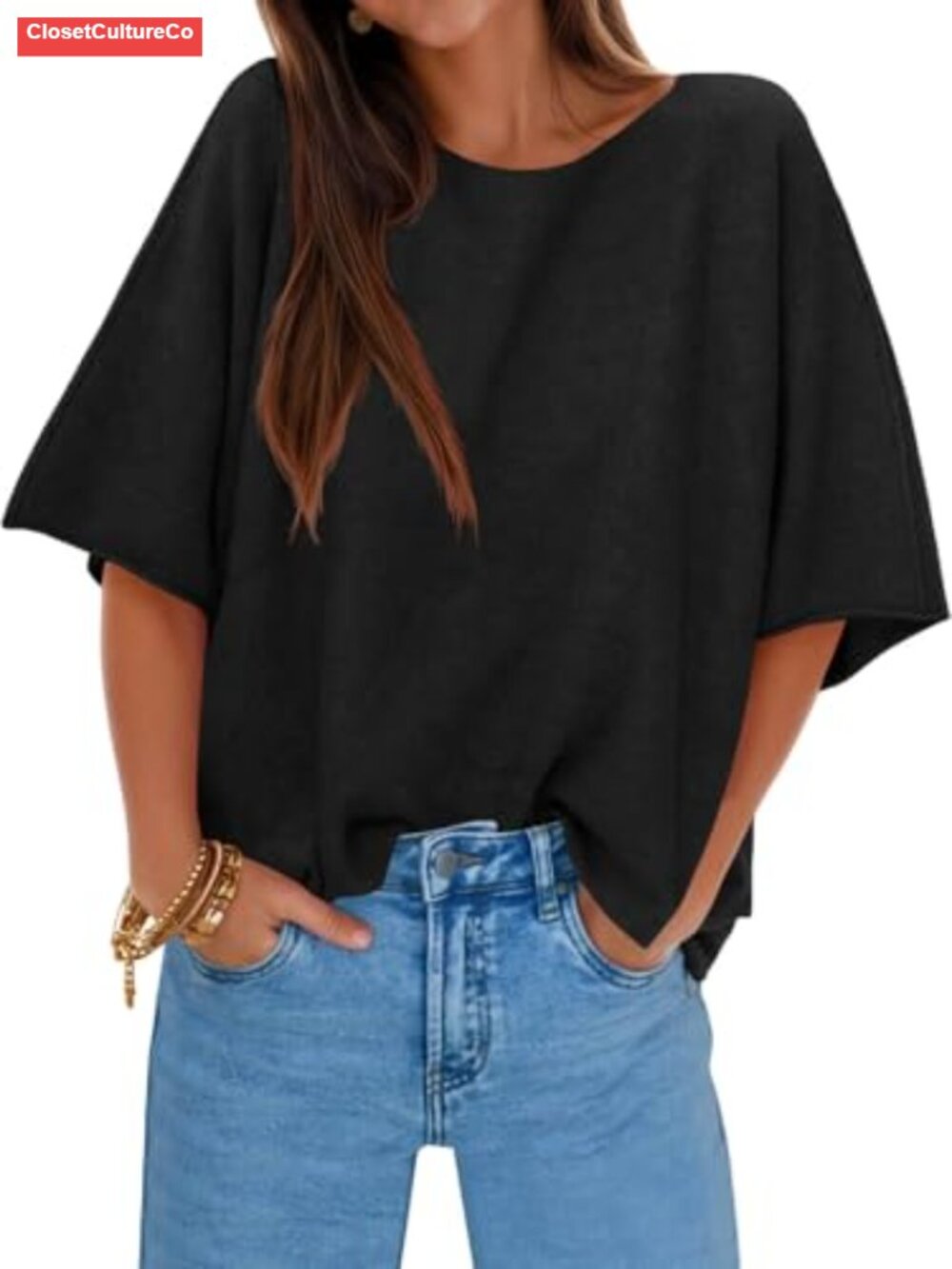 Oversized Short Sleeve Knit Sweater Top Boat Neck Pullover